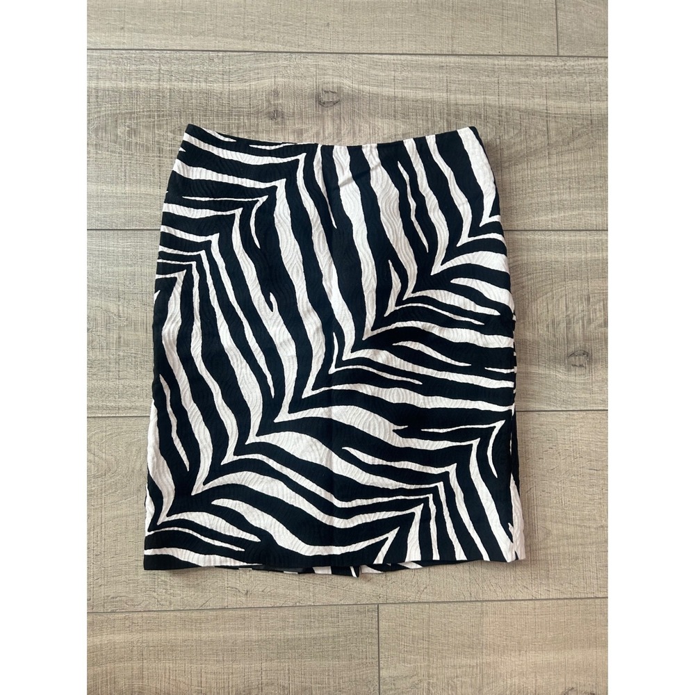 Talbots Zebra Print Textured Pencil Skirt Black White Size 6